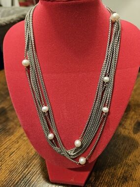 David Yurman multi-strand chain necklace sterling silver and pearls